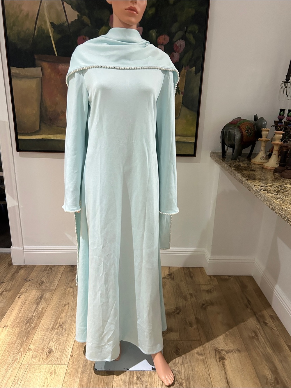 NWT Miss Rosier light blue maxi dress with pearl trim - Picture 7 of 15